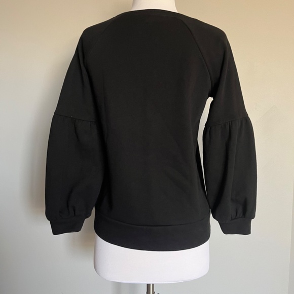 KAREN MILLEN Floral Embroidered Black Casual Cotton Balloo Sleeve Sweatshirt Top - Picture 8 of 16